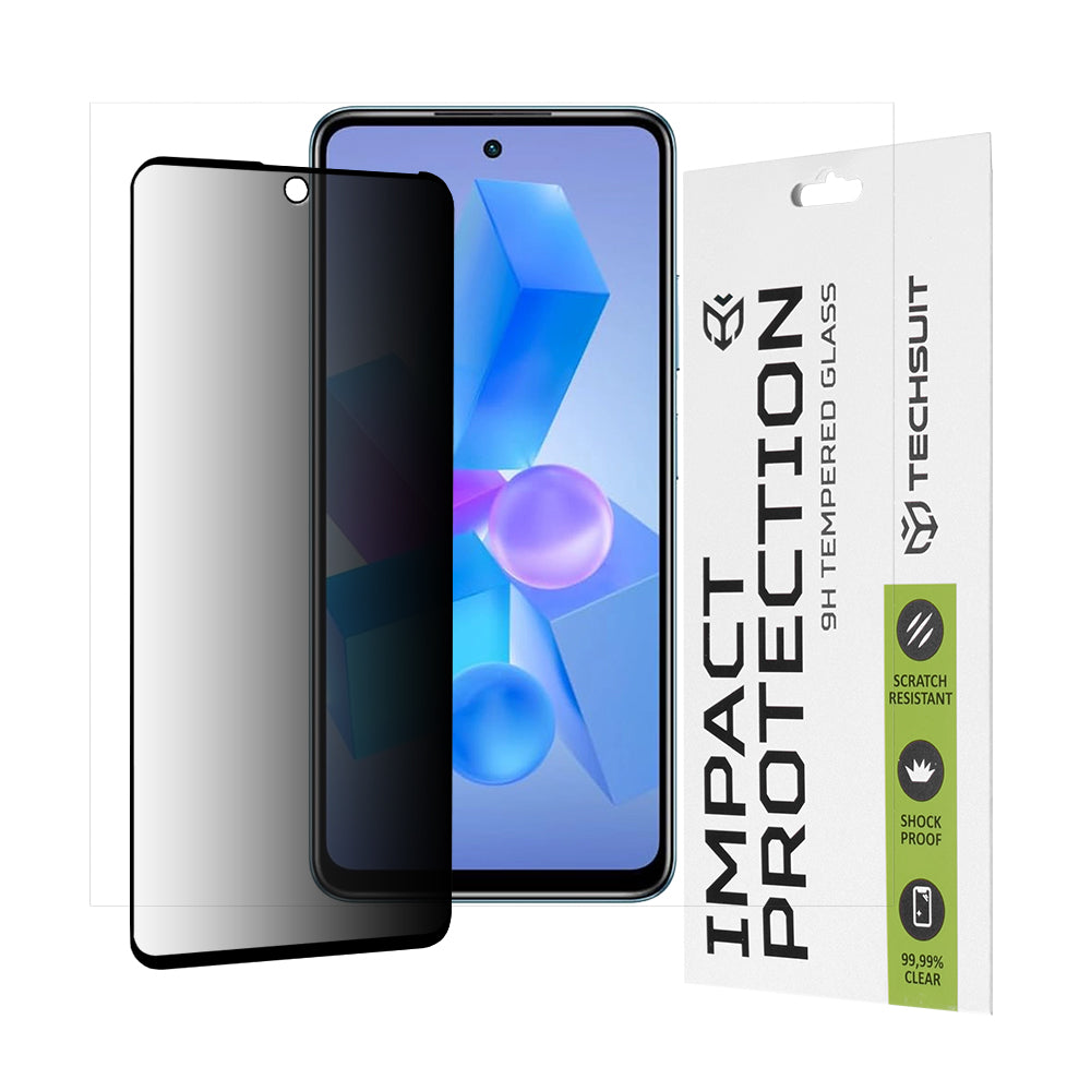 Techsuit Privacy -näytönsuoja Tecno Spark 20 Pro / Pova 5 Pro / Hot 40 / Hot 40 Pro -puhelimille, karkaistu lasi, täysiliimainen, 111D