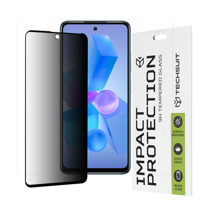 Techsuit Privacy -näytönsuoja Tecno Spark 20 Pro / Pova 5 Pro / Hot 40 / Hot 40 Pro -puhelimille, karkaistu lasi, täysiliimainen, 111D