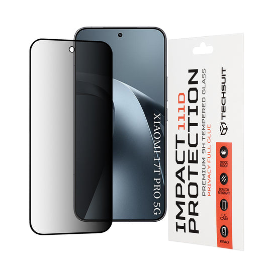Techsuit Privacy -näytönsuoja Xiaomi 17T Pro:lle, karkaistu lasi, täysiliimainen, 111D