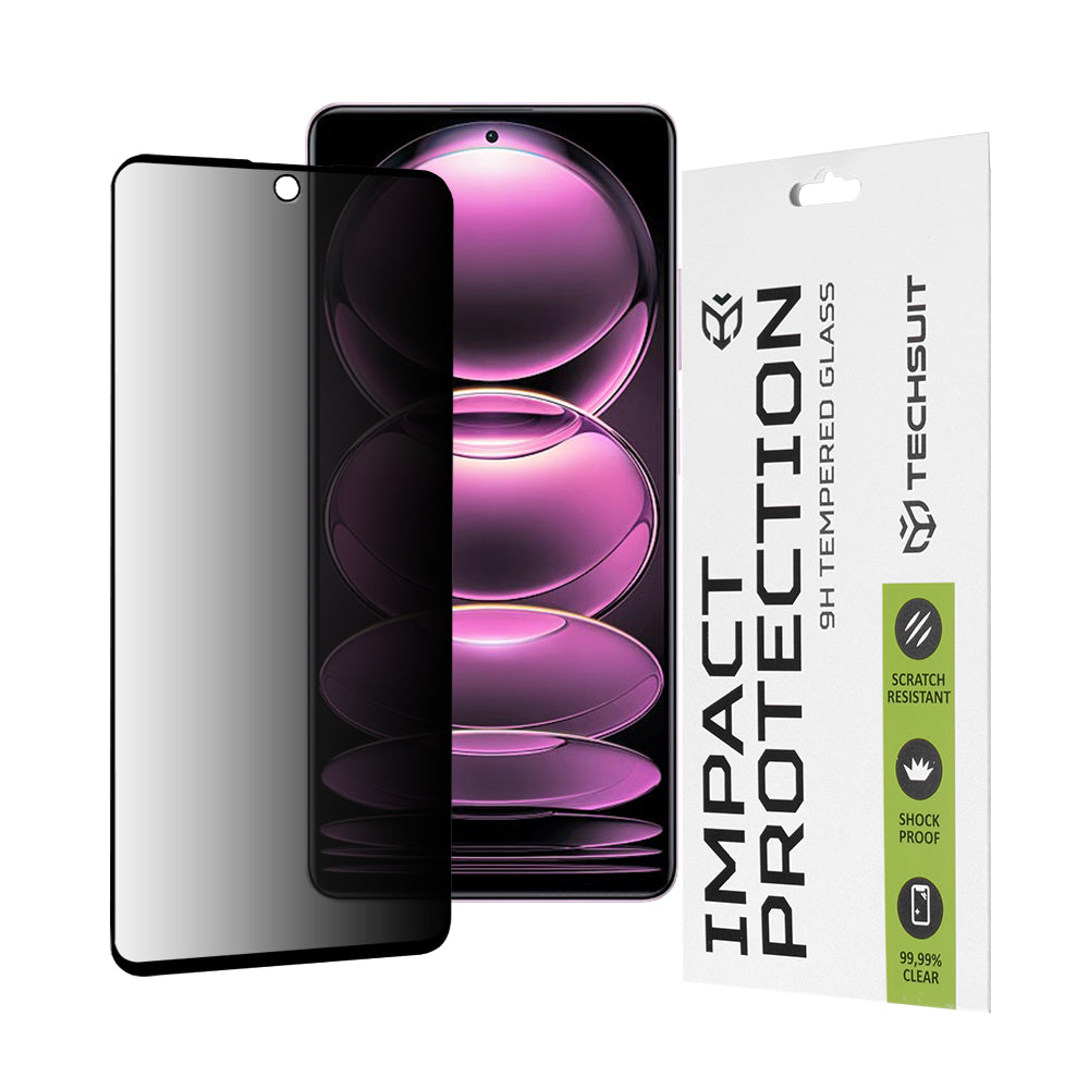 Techsuit Privacy -näytönsuoja Xiaomi Poco X5 Pro / Redmi Note 12 Pro 5G / Note 12 Pro+ -puhelimille, karkaistu lasi, täysiliimainen, 111D