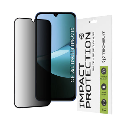 Techsuit Privacy -näytönsuoja Xiaomi Redmi 15C 5G / 15C 4G:lle, karkaistu lasi, täysiliimainen, 111D
