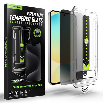 Techsuit TitanGlass CrystalHD Privacy -näytönsuoja Samsung Galaxy S24 FE S721:lle, turvalasi, täysiliimainen