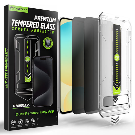 Techsuit TitanGlass CrystalHD Privacy -näytönsuoja Samsung Galaxy S24 FE S721:lle, turvalasi, täysiliimainen, 2 kappaleen setti