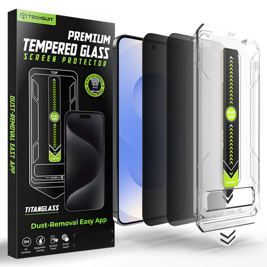 Näytönsuoja Privacy Techsuit TitanGlass CrystalHD Samsung Galaxy S26:lle, Panssarilasi, Full Glue, 2 kappaleen setti