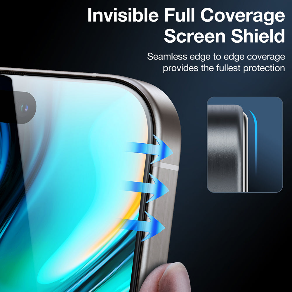 Torras GlassGo Install Master Privacy-näytönsuoja Apple iPhone 16 Prolle, Karkaistu lasi, Täysliima