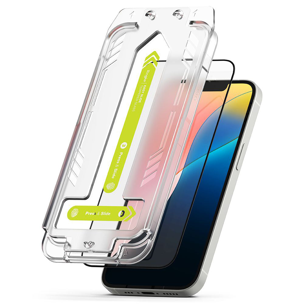 Ringke Easy Slide Screen Protector for Apple iPhone 17e / 16e / 14 / 13 Pro, Tempered Glass, Full Glue, Set of 2 pieces, Black