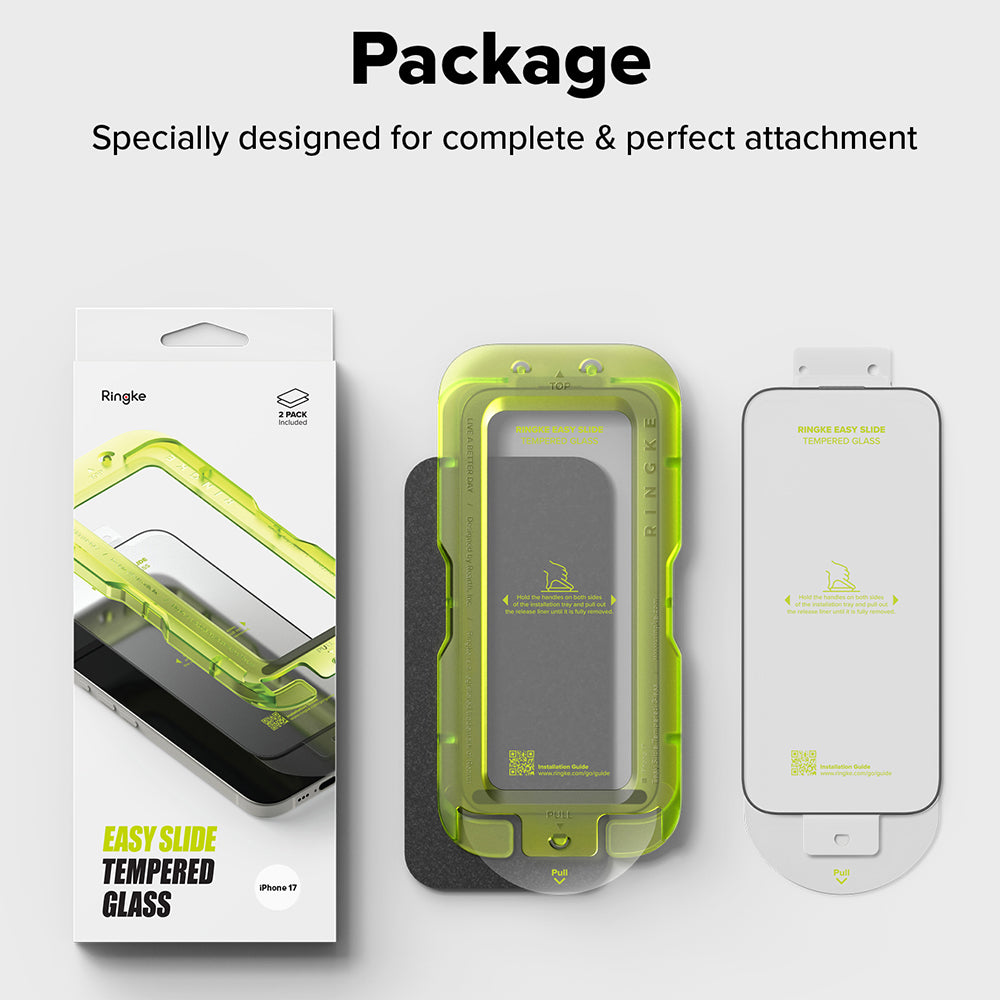 Ringke Easy Slide -näytönsuoja Apple iPhone 17 Pro Maxille, karkaistu lasi, täyteeliimalla, 2 kappaleen setti