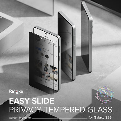 Ringke Easy Slide -suojakalvo Samsung Galaxy S26:lle, karkaistu lasi, täysliima, 2 kappaleen setti, musta