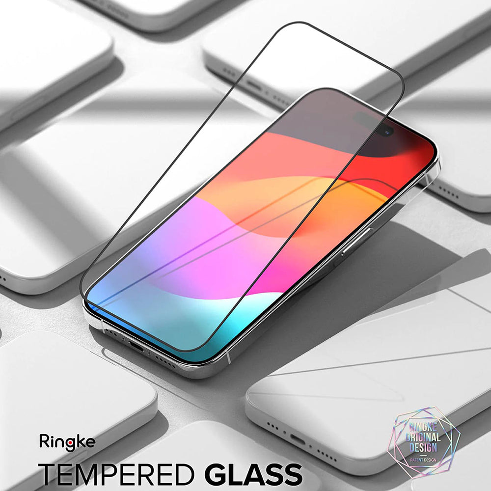 Ringke-näytönsuoja Apple iPhone 15 Pro Maxille, karkaistu lasi, täysi liima, musta