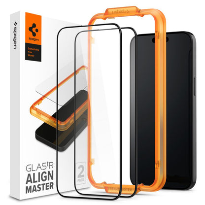 Spigen GlastR Align Master Screen Protector for Apple iPhone 15 Plus, Tempered Glass, Full Glue, Set of 2 pieces, Black AGL06886