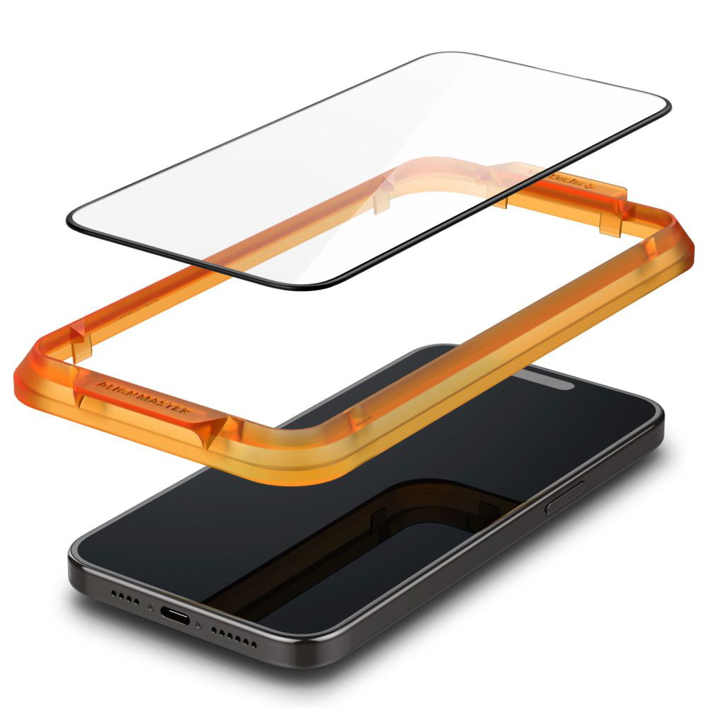 Spigen GlastR Align Master Screen Protector for Apple iPhone 15, Tempered Glass, Full Glue, Set of 2 pieces, Black AGL06906