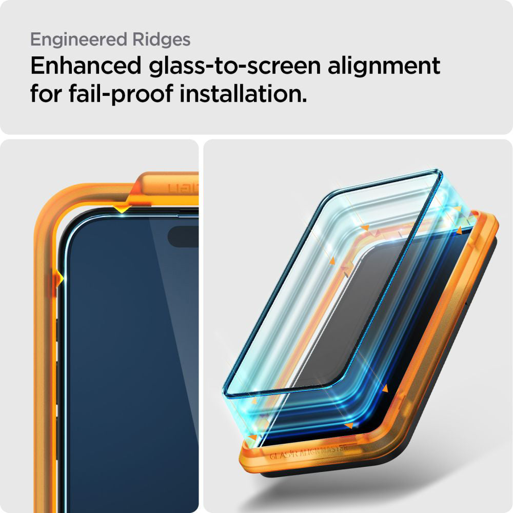 Spigen GlastR Align Master Screen Protector for Apple iPhone 15, Tempered Glass, Full Glue, Set of 2 pieces, Black AGL06906
