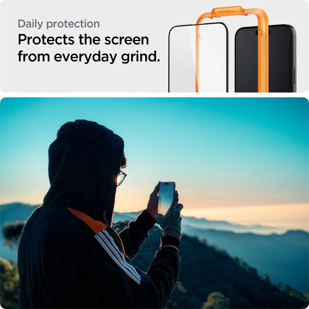 Spigen GlastR Align Master Screen Protector for Apple iPhone 15, Tempered Glass, Full Glue, Set of 2 pieces, Black AGL06906