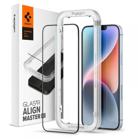 Spigen GlastR Align Master -näytönsuojakalvo Apple iPhone 17e / 16e / 14 / 13 Pro, karkaistu lasi, täysliima, musta AGL03725