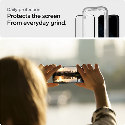 Spigen GlastR Align Master -näytönsuojakalvo Apple iPhone 17e / 16e / 14 / 13 Pro, karkaistu lasi, täysliima, musta AGL03725