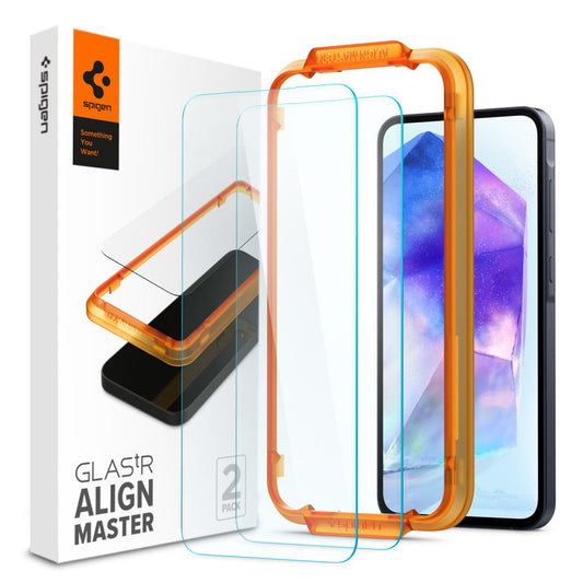 Spigen GlastR Align Master -näytönsuoja Samsung Galaxy A55 5G A556:lle, karkaistu lasi, täyden liiman kiinnitys, 2 kappaleen setti AGL07775