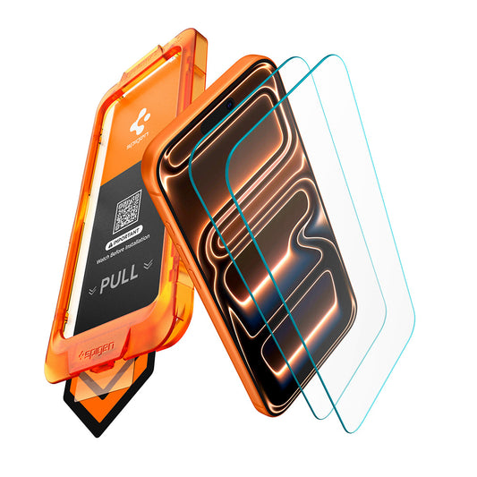 Näytönsuoja Spigen GlastR AlignMaster S Apple iPhone 18 Pro / 17 Pro:lle, karkaistu lasi, täysiliimainen, 2 kappaleen setti AGL10105