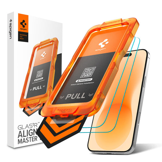 Näytönsuoja Spigen GlastR AlignMaster S Apple iPhone 18 Pro Max / 17 Pro Max, karkaistu lasi, täysiliimainen, 2 kappaleen setti AGL10101