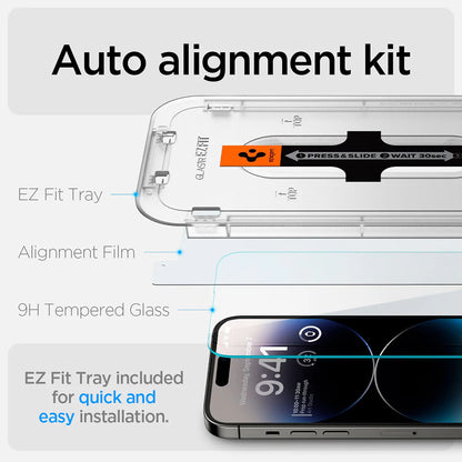 Spigen GlastR EZ FIT Screen Protector for Apple iPhone 14 Pro, Tempered Glass, Full Glue, Set of 2 Pieces