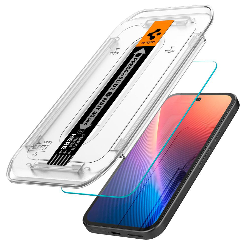 Spigen GlastR EZ FIT -suojakalvo Google Pixel 9a -puhelimelle, Panssarilasi, Täysliima, 2 kappaleen setti AGL08938
