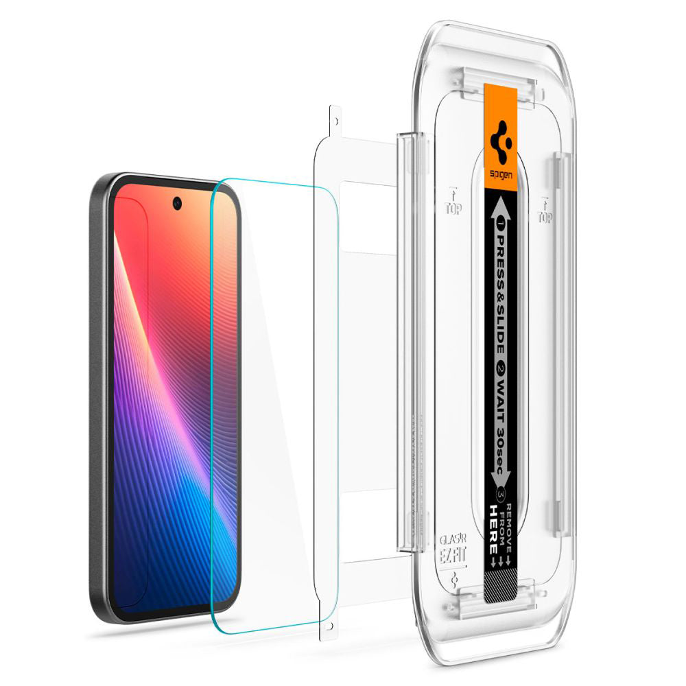 Spigen GlastR EZ FIT -suojakalvo Google Pixel 9a -puhelimelle, Panssarilasi, Täysliima, 2 kappaleen setti AGL08938