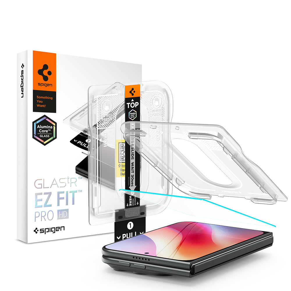Näytönsuoja Spigen GlastR EZ FIT Pro HD Apple iPhone Duolle, karkaistu lasi, täysiliima AGL12014