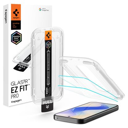 Spigen GlastR EZ FIT Pro HD -suojakalvo Google Pixel 10a:lle, Panssarilasi, Täysliima, 2 kappaleen setti AGL11364