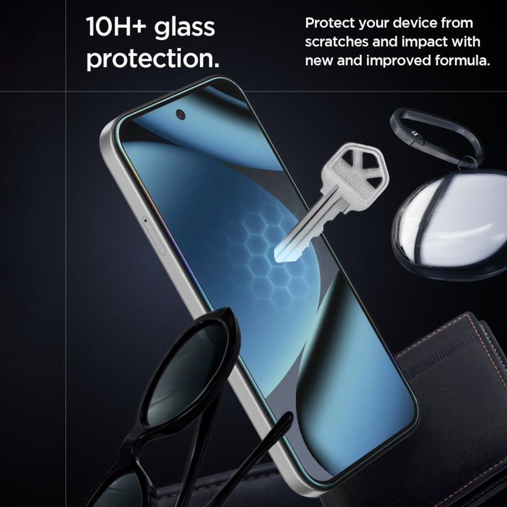 Spigen GlastR EZ FIT Pro HD -suojakalvo Google Pixel 10a:lle, Panssarilasi, Täysliima, 2 kappaleen setti AGL11364