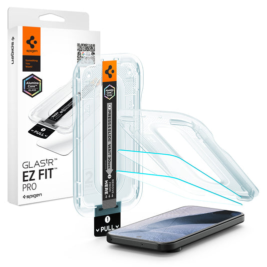 Näytönsuoja Spigen GlastR EZ FIT Pro Google Pixel 11 Pro / 11:lle, Karkaistu lasi, Täysi liima, 2 kappaleen setti AGL11480