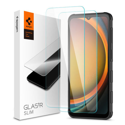 Näytönsuoja Spigen GlastR Slim Samsung Galaxy XCover7 Pro / Xcover7 G556:lle, karkaistu lasi, täysiliimainen, 2 kappaleen setti AGL09407