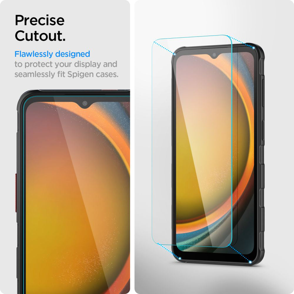Näytönsuoja Spigen GlastR Slim Samsung Galaxy XCover7 Pro / Xcover7 G556:lle, karkaistu lasi, täysiliimainen, 2 kappaleen setti AGL09407