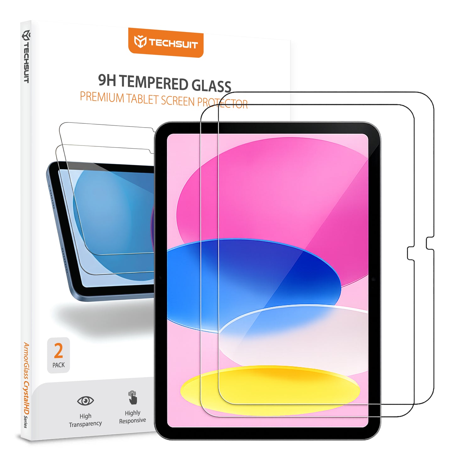 Techsuit ArmorGlass CrystalHD -suojakalvo Apple iPad (2025) / (2022), karkaistu lasi, Full Glue, 2 kappaleen setti