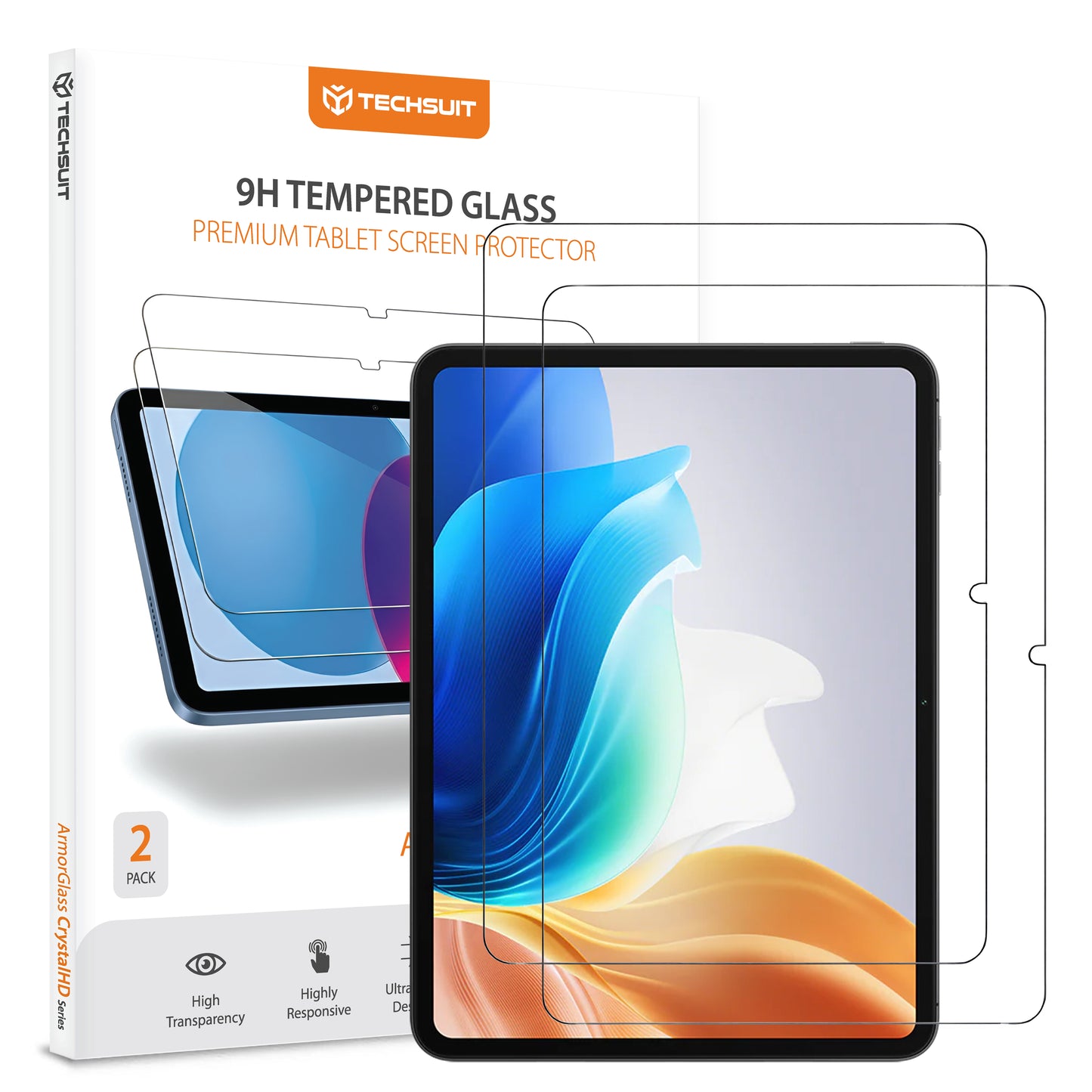 Techsuit ArmorGlass CrystalHD -suojakalvo Oppo Pad Air2 / Pad Neo / OnePlus Pad Go -laitteille, Panssarilasi, Täysliima, 2 kappaleen setti