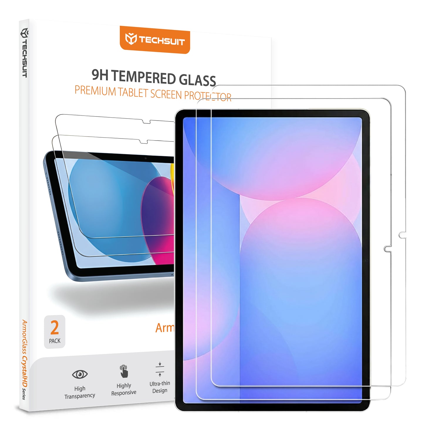 Techsuit ArmorGlass CrystalHD näytönsuojakalvo Samsung Galaxy Tab S10 FE+ -laitteelle, Karkaistu lasi, Full Glue, 2 kappaleen setti