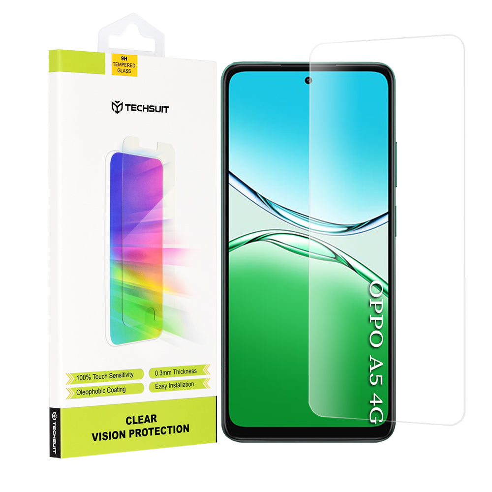 Techsuit Clear Vision Screen Protector for Oppo A5 4G, Tempered Glass, Full Glue