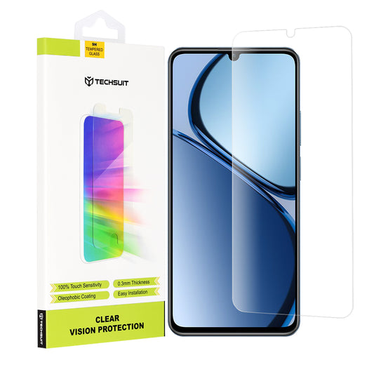 Techsuit Clear Vision suojakalvo Realme C63 / C61 -puhelimille, Panssarilasi, Täysliima, Läpinäkyvä