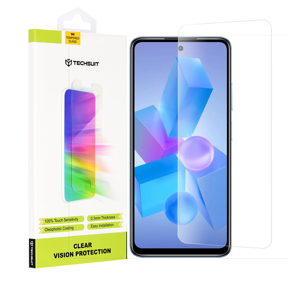 Techsuit Clear Vision -näytönsuoja Tecno Spark 20 Pro / Pova 5 Pro / Hot 40 / Hot 40 Pro -puhelimille, karkaistu lasi, täysiliimainen