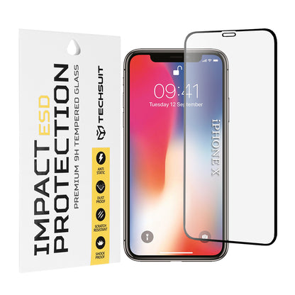 Techsuit-näytönsuoja Apple iPhone 11 Pro / XS / X:lle, karkaistu lasi, täysiliimainen, musta