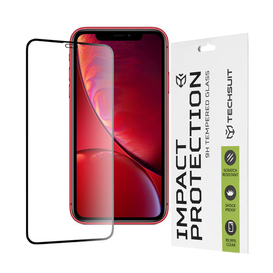 Techsuit-näytönsuoja Apple iPhone 11 / XR:lle, karkaistu lasi, täyshartsi, 111D, musta