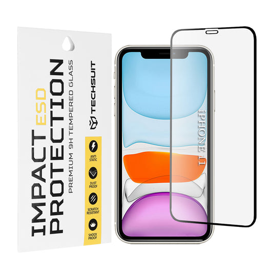 Techsuit-näytönsuoja Apple iPhone 11 / XR:lle, karkaistu lasi, täysiliimainen, musta