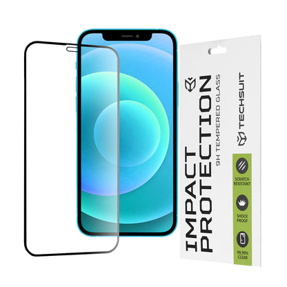 Techsuit-näytönsuoja Apple iPhone 12 / 12 Pro -puhelimelle, karkaistu lasi, täyshartsi, 111D, musta