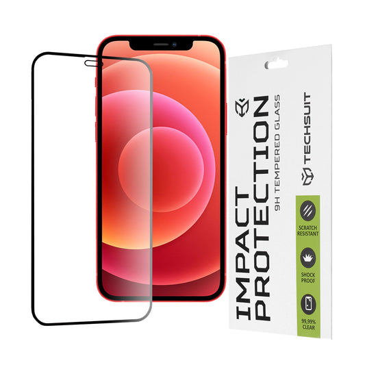 Techsuit-näytönsuoja Apple iPhone 12 mini -puhelimelle, karkaistu lasi, täysiliima, 111D, musta