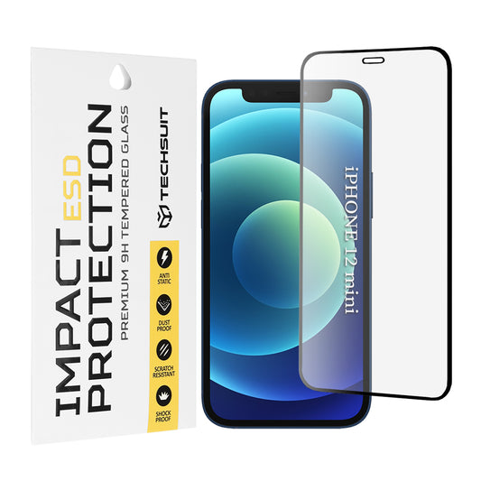 Techsuit-näytönsuoja Apple iPhone 12 mini -puhelimelle, karkaistu lasi, täysiliimainen, musta