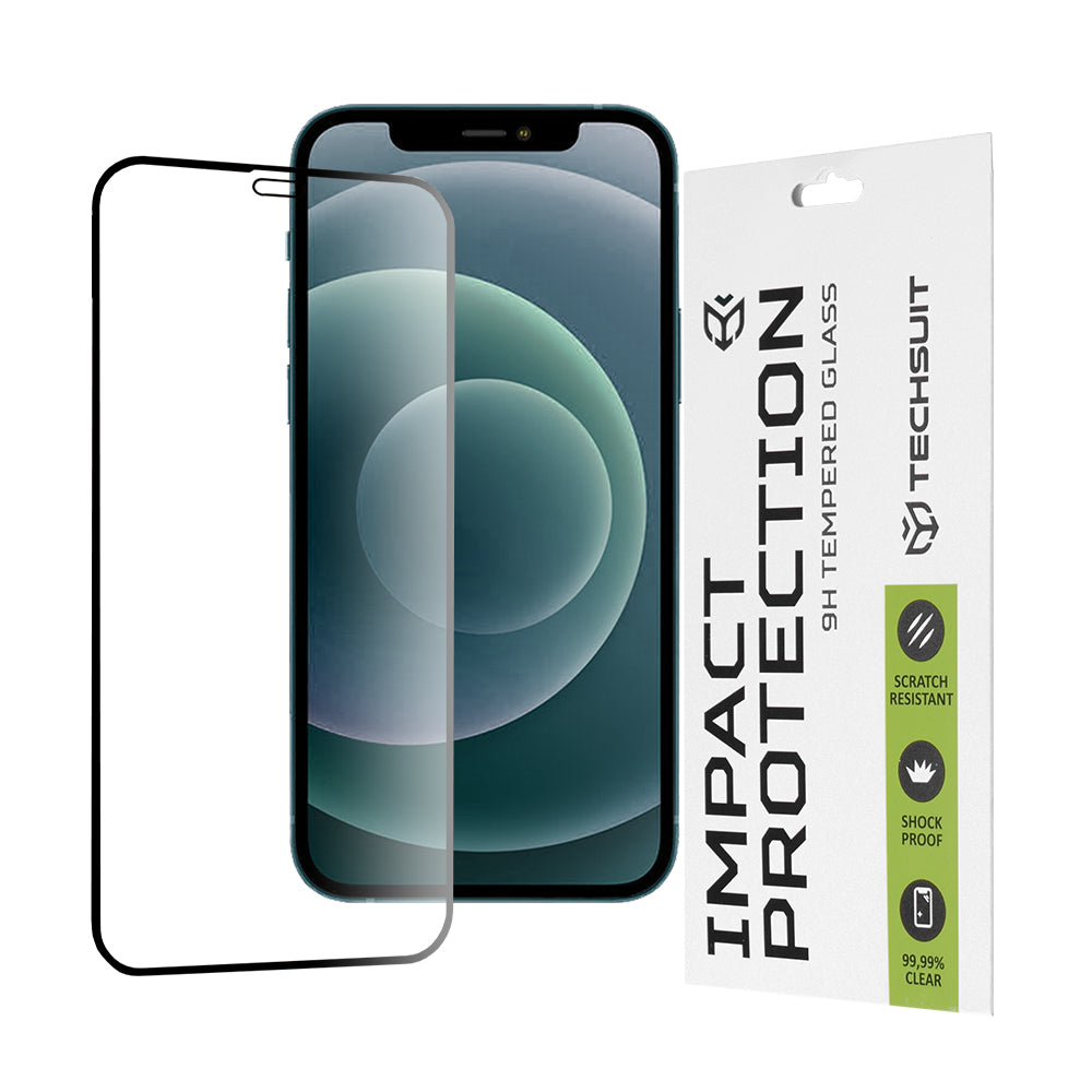 Techsuit-näytönsuoja Apple iPhone 12 Pro Maxille, karkaistu lasi, täyshartsi, 111D, musta