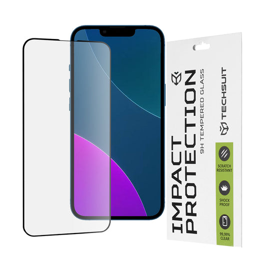 Techsuit-näytönsuoja Apple iPhone 13 mini -puhelimelle, karkaistu lasi, täysiliimainen, 111D, musta