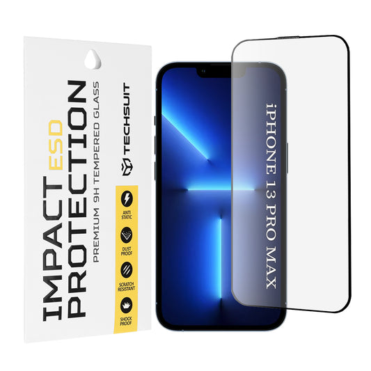 Techsuit-näytönsuoja Apple iPhone 13 Pro Maxille, karkaistu lasi, täysiliimainen, musta