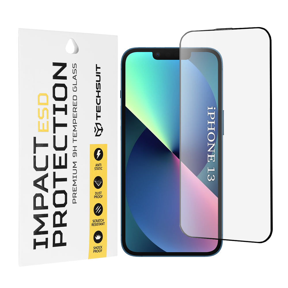 Techsuit-näytönsuoja Apple iPhone 14 / 13 Pro / 13:lle, karkaistu lasi, täysiliimainen, musta