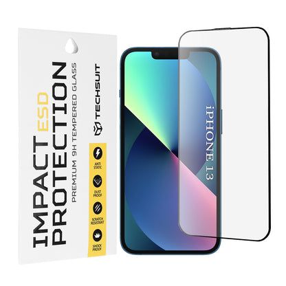 Techsuit-näytönsuoja Apple iPhone 14 / 13 Pro / 13:lle, karkaistu lasi, täysiliimainen, musta