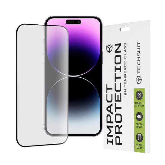 Techsuit-näytönsuoja Apple iPhone 14 Pro Maxille, karkaistu lasi, täyshartsi, 111D, musta