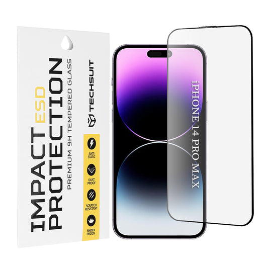 Techsuit-näytönsuoja Apple iPhone 14 Pro Maxille, karkaistu lasi, täysiliimainen, musta